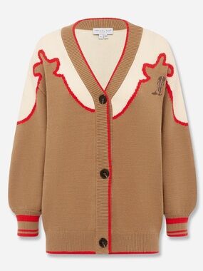 Never Fully Dressed Cream, Brown & Red Western-Accent Kids Cardigan Jacket